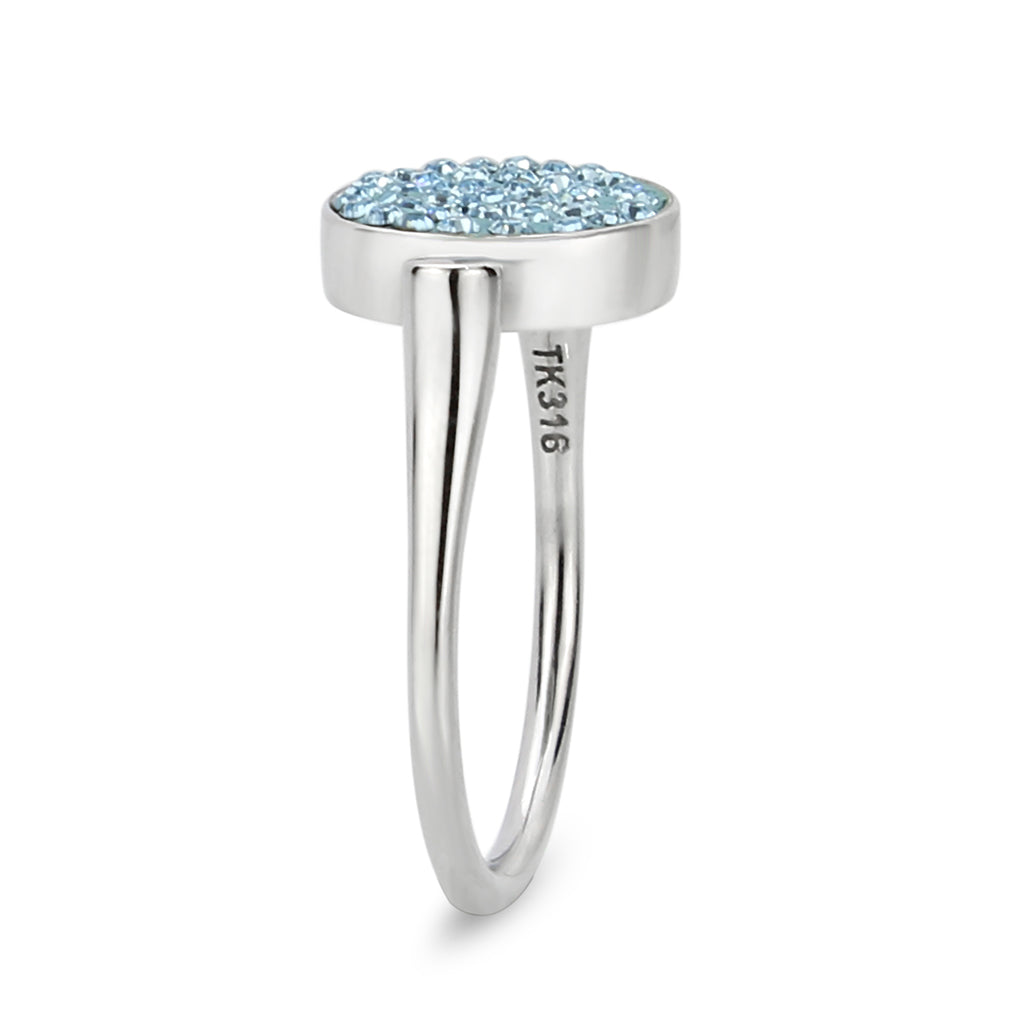 High polished (no plating) Stainless Steel Ring with Top Grade Crystal in SeaBlue