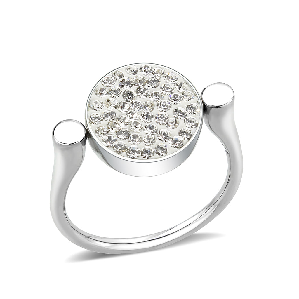 High polished (no plating) Stainless Steel Ring with Top Grade Crystal in Clear