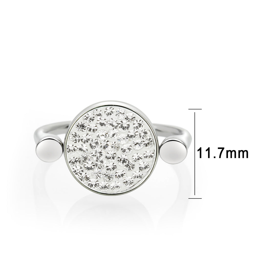 High polished (no plating) Stainless Steel Ring with Top Grade Crystal in Clear