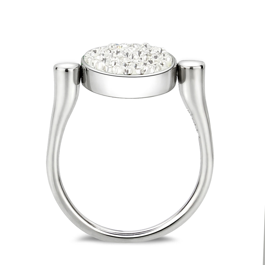 High polished (no plating) Stainless Steel Ring with Top Grade Crystal in Clear