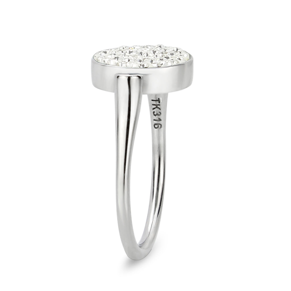 High polished (no plating) Stainless Steel Ring with Top Grade Crystal in Clear