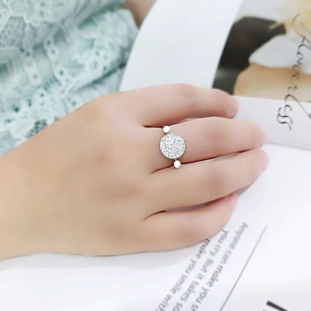 High polished (no plating) Stainless Steel Ring with Top Grade Crystal in Clear