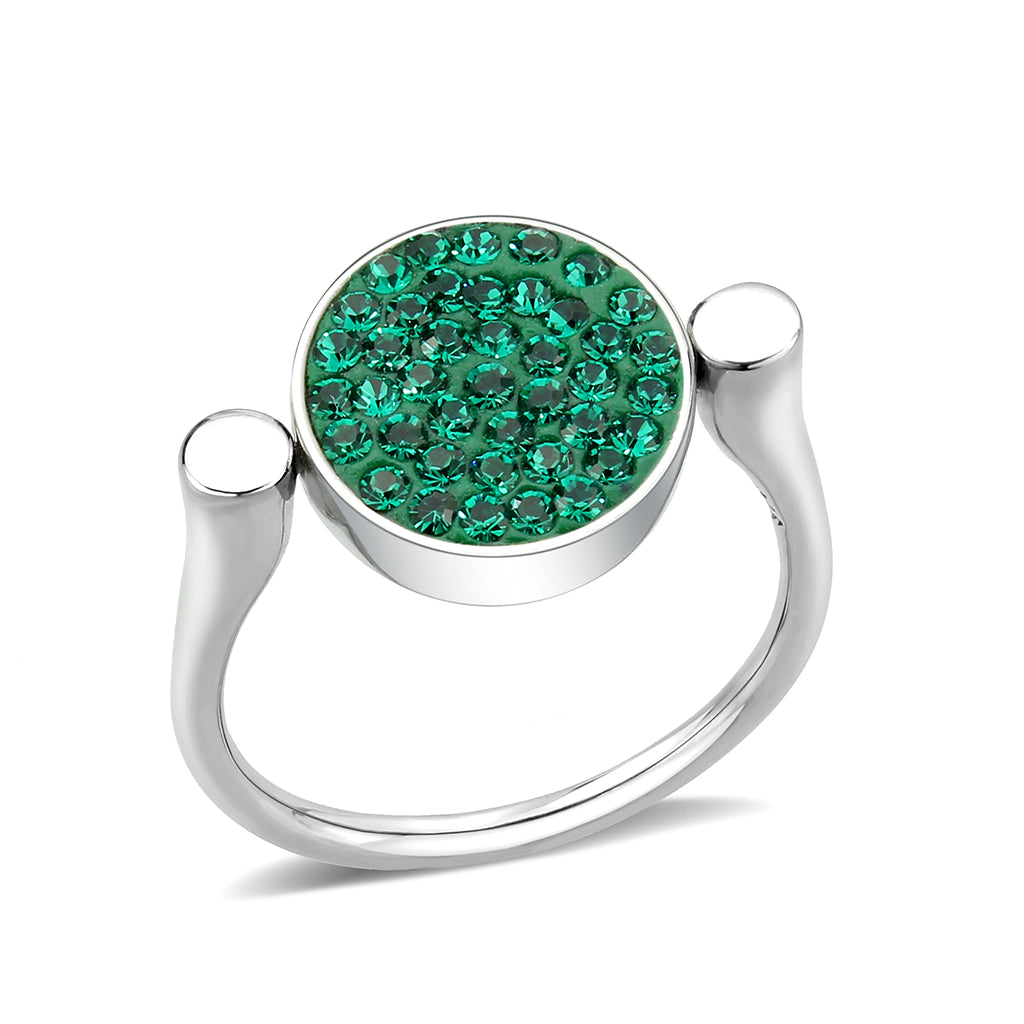 High polished (no plating) Stainless Steel Ring with Top Grade Crystal in Emerald