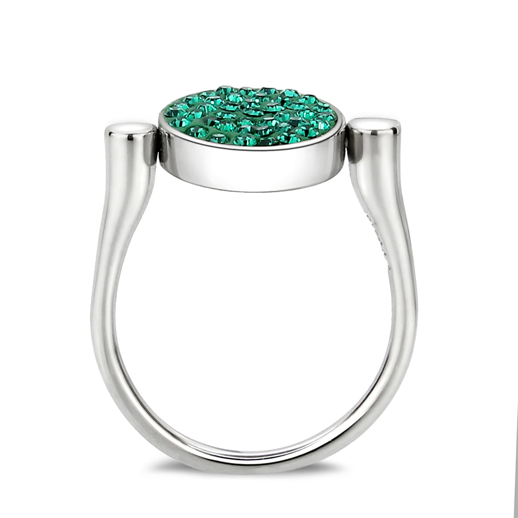 High polished (no plating) Stainless Steel Ring with Top Grade Crystal in Emerald