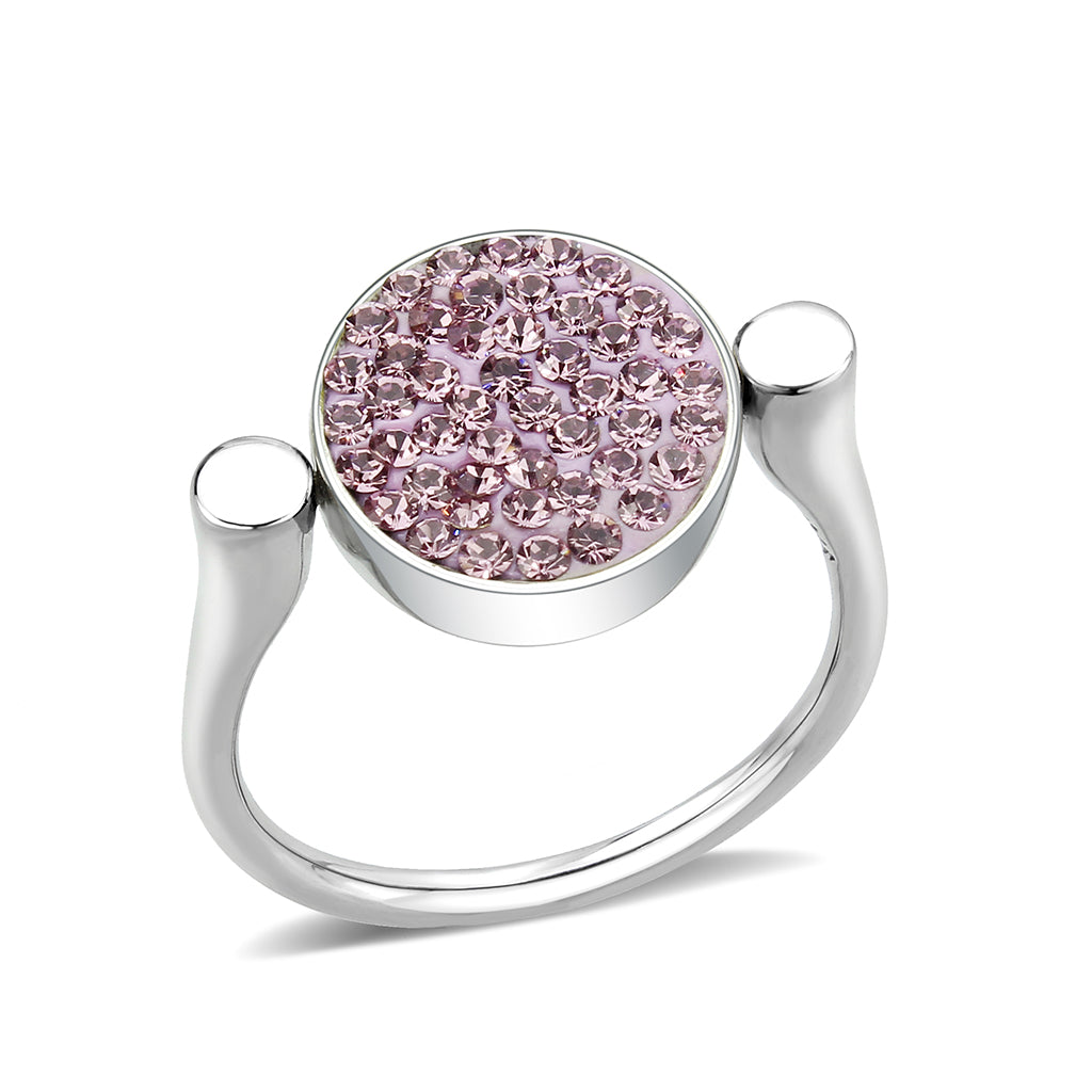 High polished (no plating) Stainless Steel Ring with Top Grade Crystal in LightAmethyst