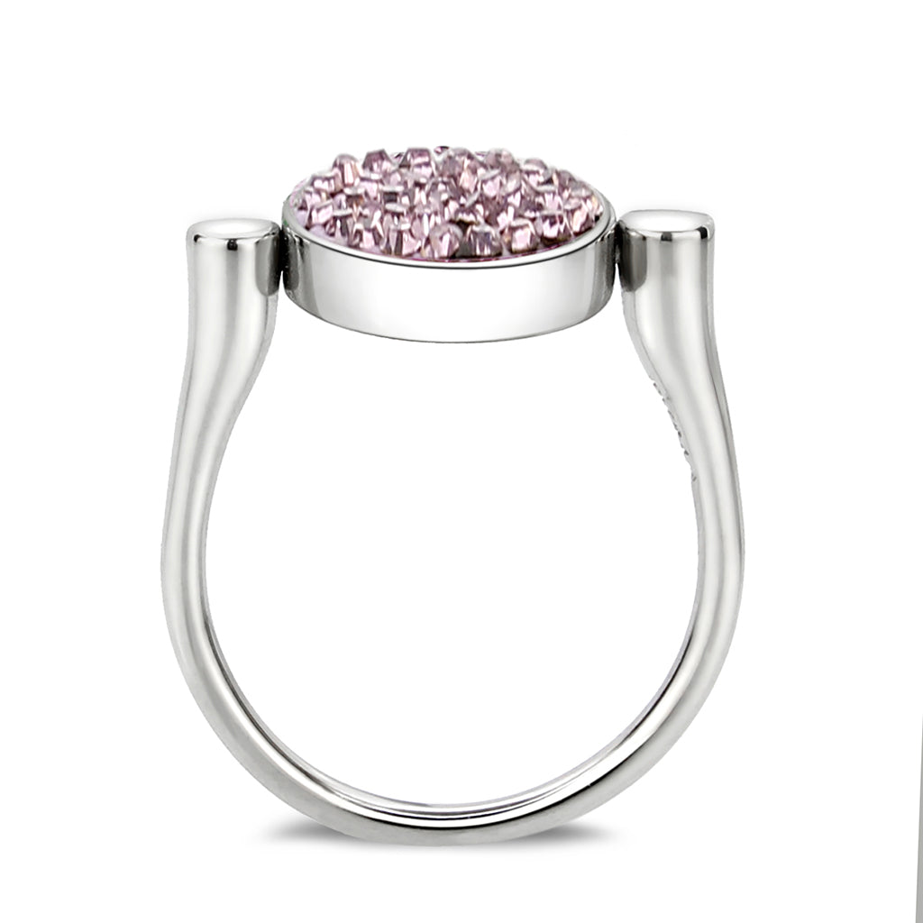 High polished (no plating) Stainless Steel Ring with Top Grade Crystal in LightAmethyst