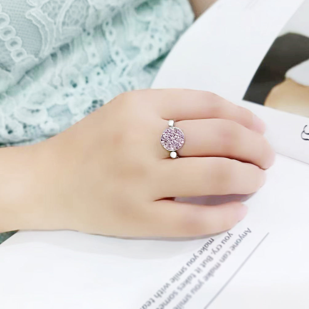 High polished (no plating) Stainless Steel Ring with Top Grade Crystal in LightAmethyst