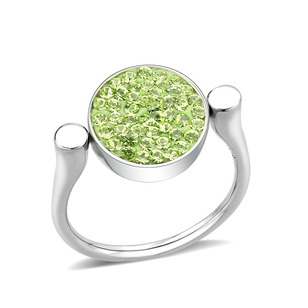 High polished (no plating) Stainless Steel Ring with Top Grade Crystal in Peridot