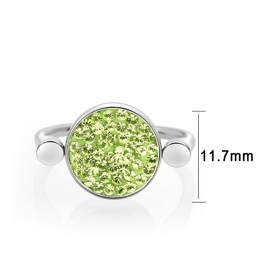 High polished (no plating) Stainless Steel Ring with Top Grade Crystal in Peridot