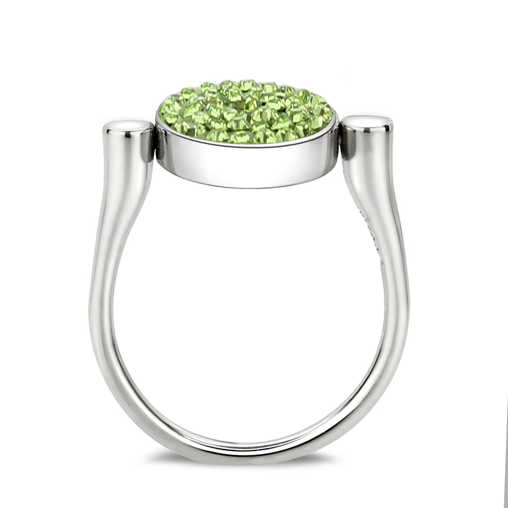 High polished (no plating) Stainless Steel Ring with Top Grade Crystal in Peridot