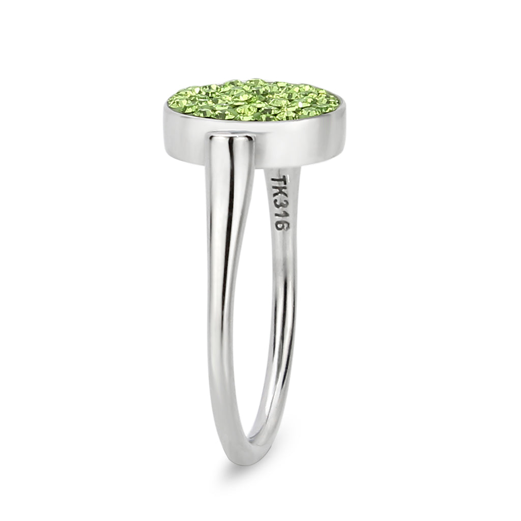 High polished (no plating) Stainless Steel Ring with Top Grade Crystal in Peridot