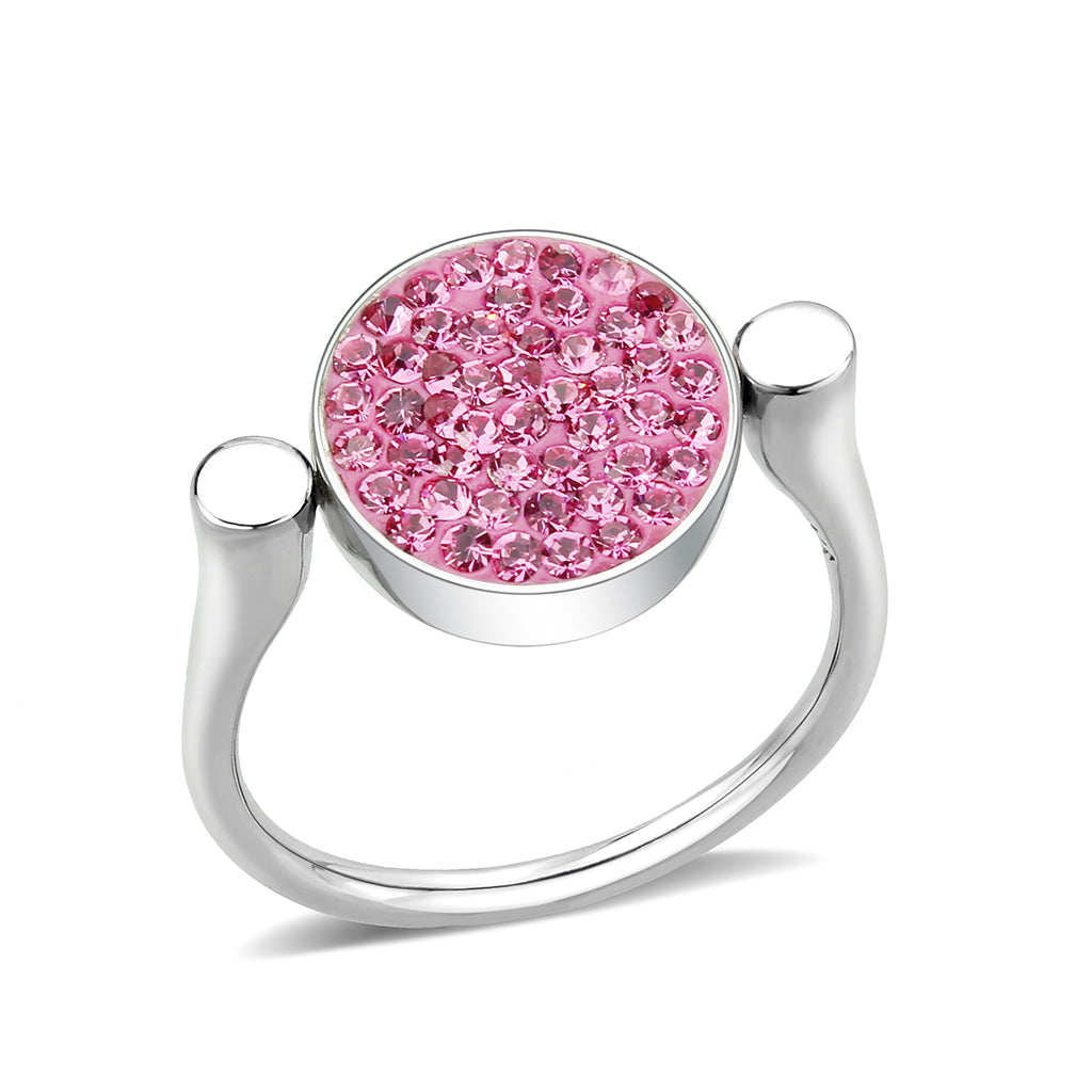 High polished (no plating) Stainless Steel Ring with Top Grade Crystal in Rose