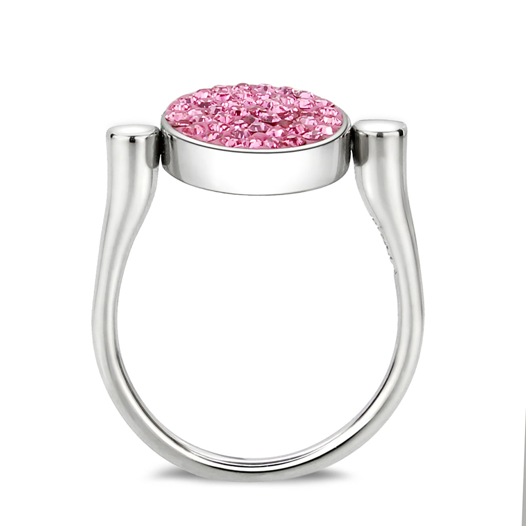 High polished (no plating) Stainless Steel Ring with Top Grade Crystal in Rose