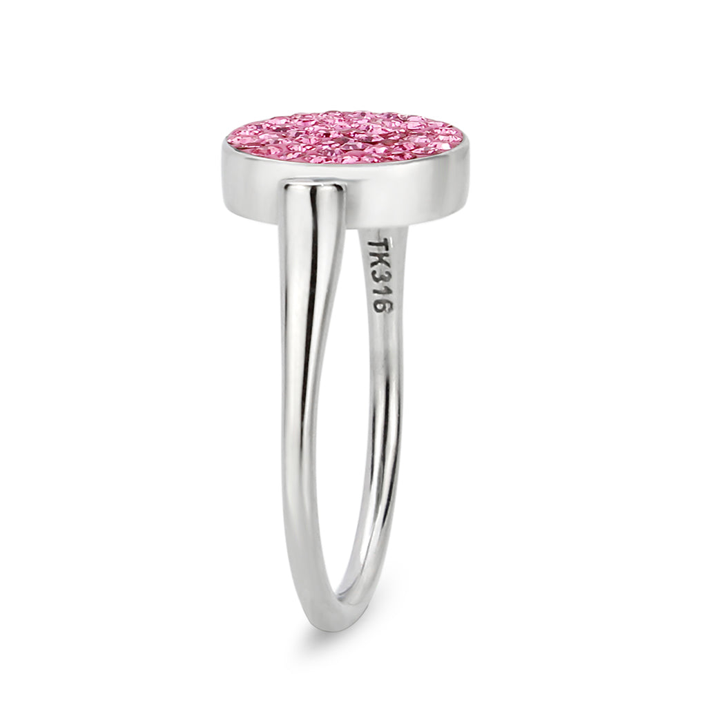 High polished (no plating) Stainless Steel Ring with Top Grade Crystal in Rose
