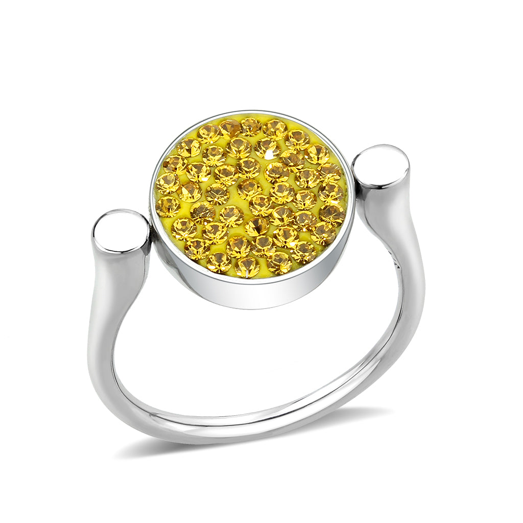 High polished (no plating) Stainless Steel Ring with Top Grade Crystal in Topaz