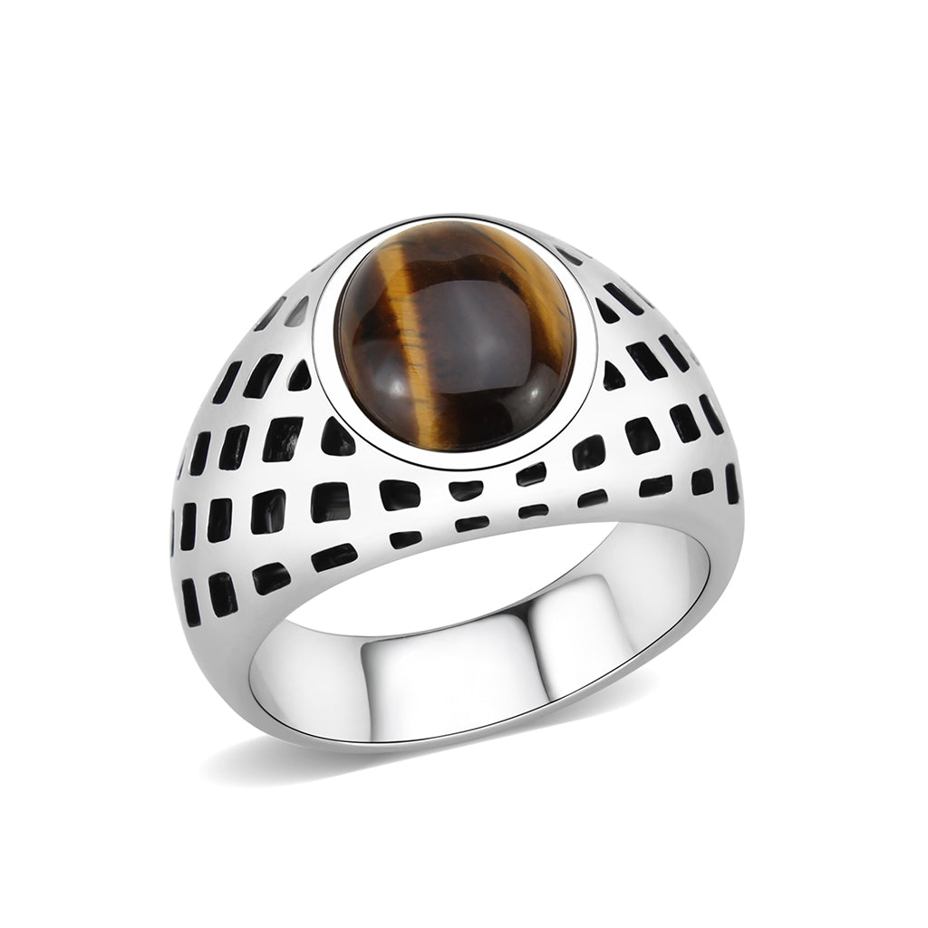 High polished (no plating) Stainless Steel Ring with Synthetic in Topaz