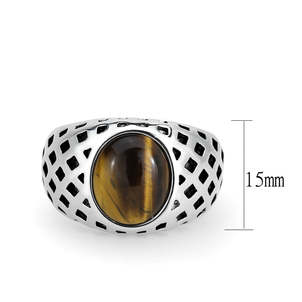 High polished (no plating) Stainless Steel Ring with Synthetic in Topaz