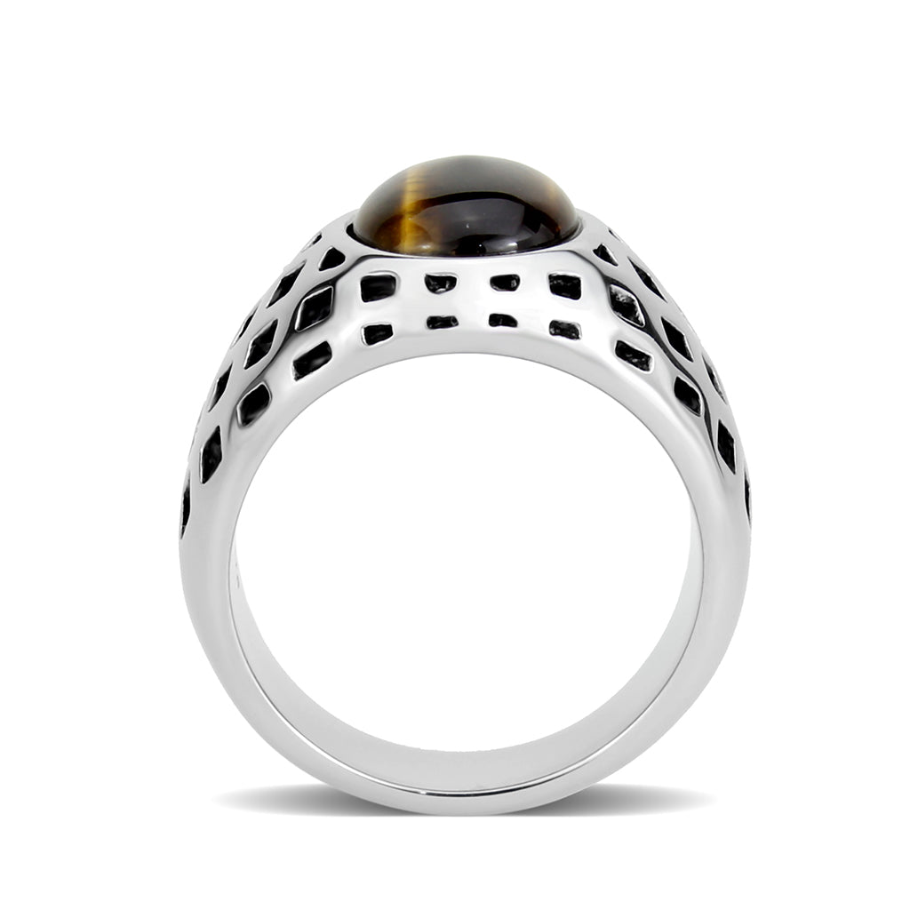 High polished (no plating) Stainless Steel Ring with Synthetic in Topaz