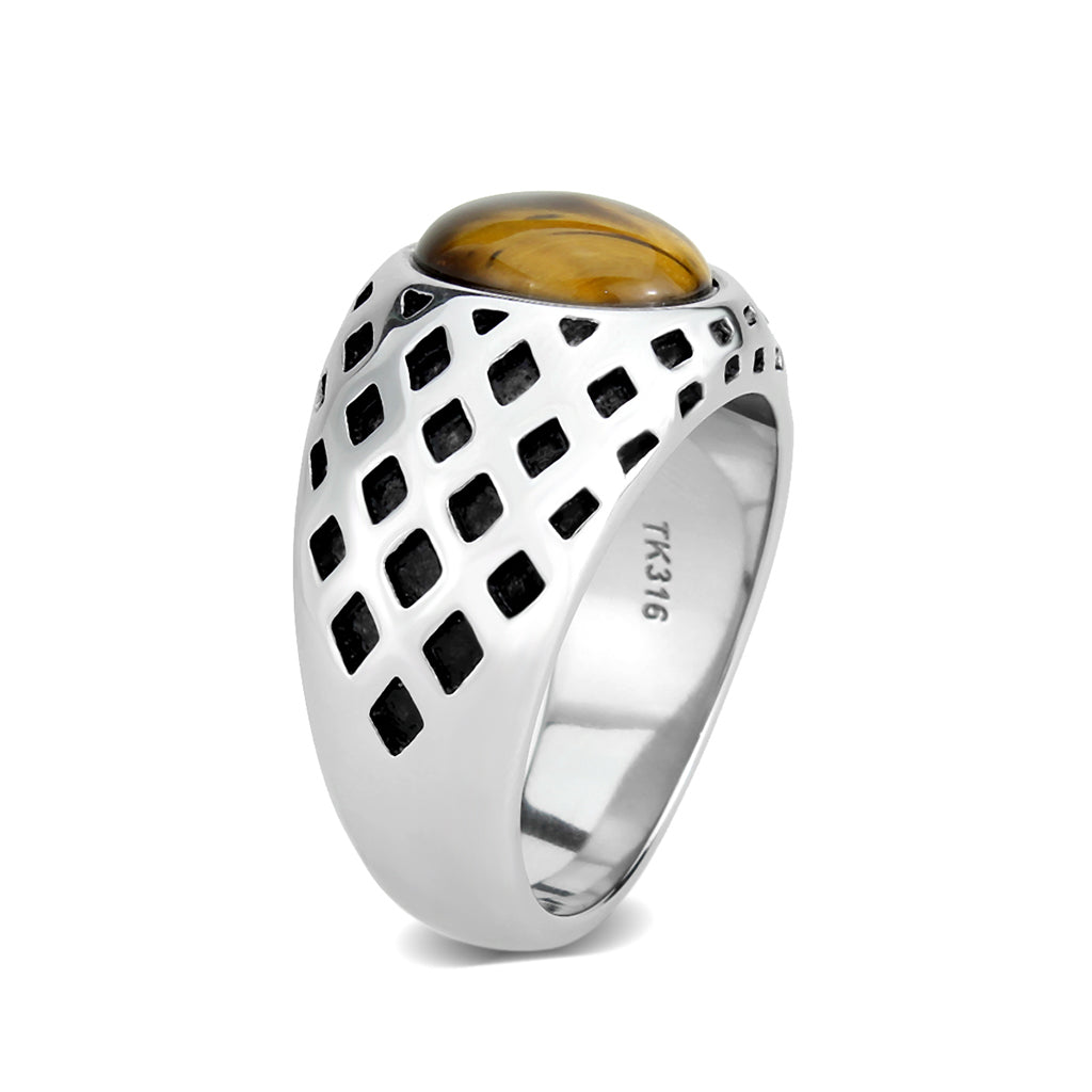 High polished (no plating) Stainless Steel Ring with Synthetic in Topaz
