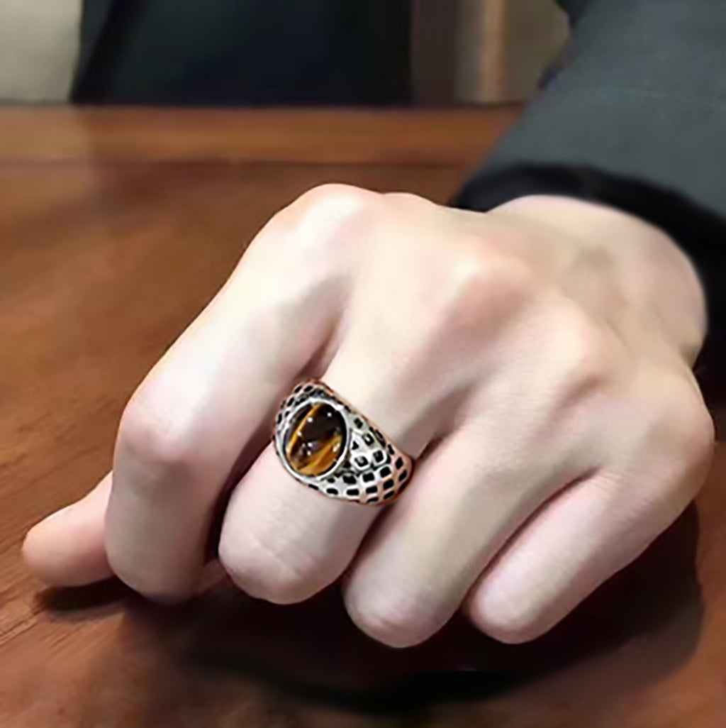 High polished (no plating) Stainless Steel Ring with Synthetic in Topaz