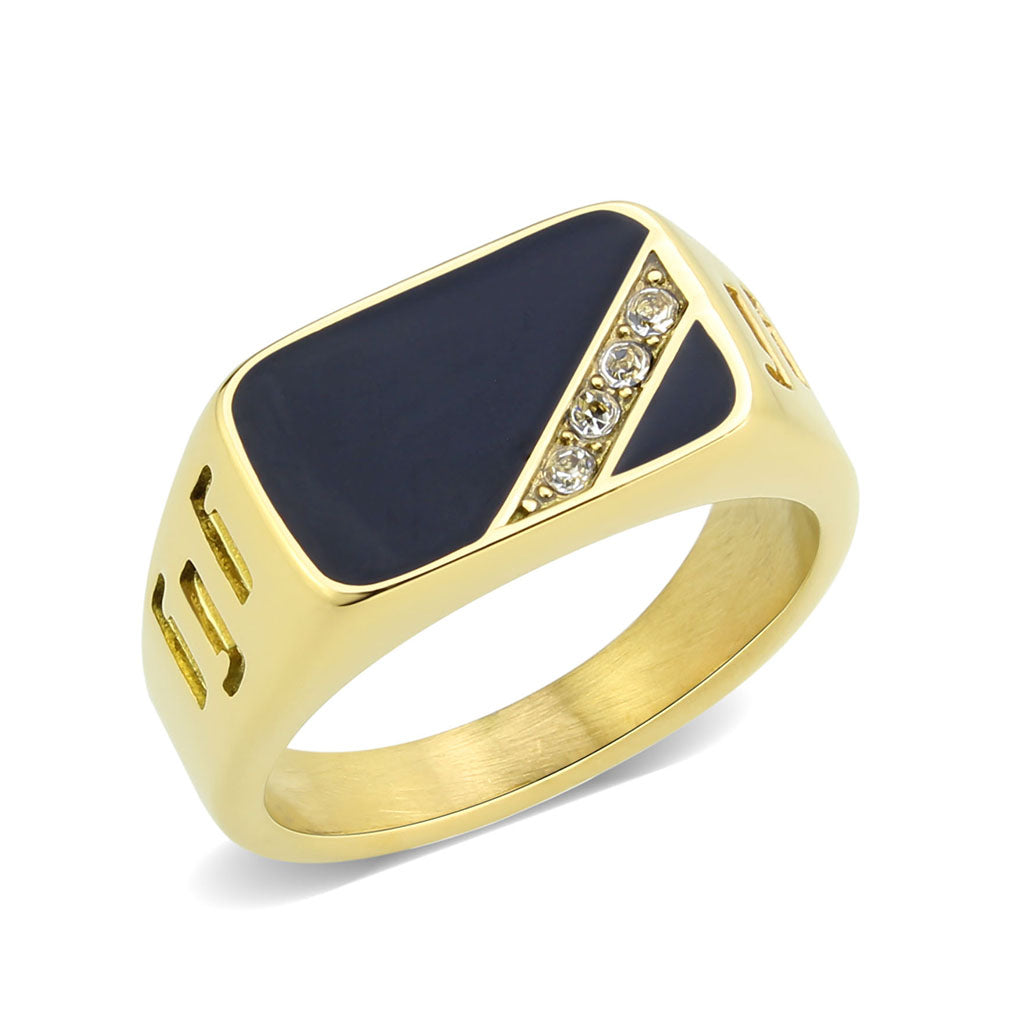 IP Gold(Ion Plating) Stainless Steel Ring with Top Grade Crystal in Clear