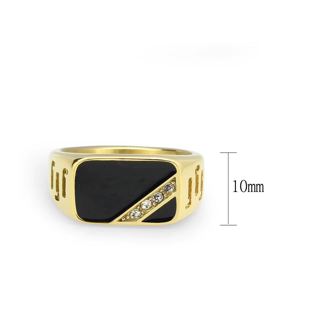 IP Gold(Ion Plating) Stainless Steel Ring with Top Grade Crystal in Clear