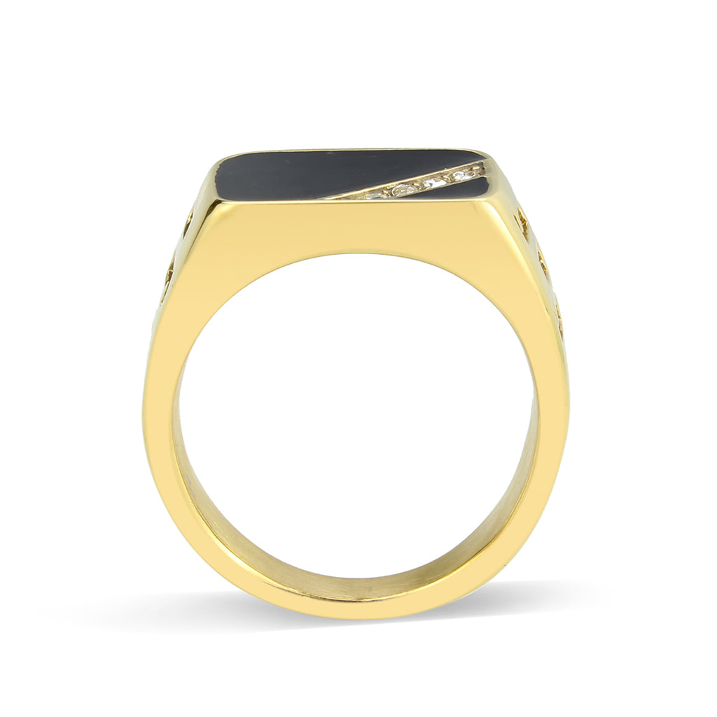 IP Gold(Ion Plating) Stainless Steel Ring with Top Grade Crystal in Clear