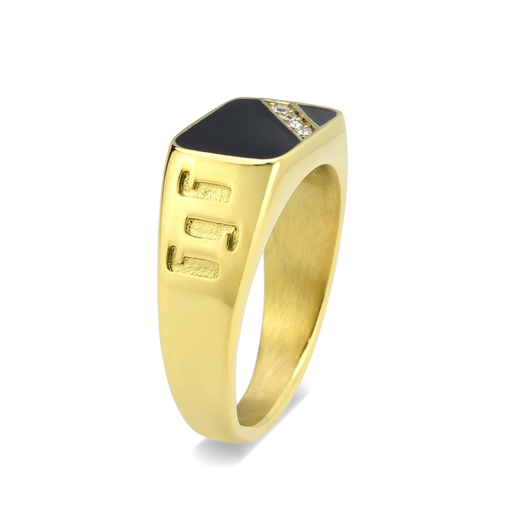 IP Gold(Ion Plating) Stainless Steel Ring with Top Grade Crystal in Clear