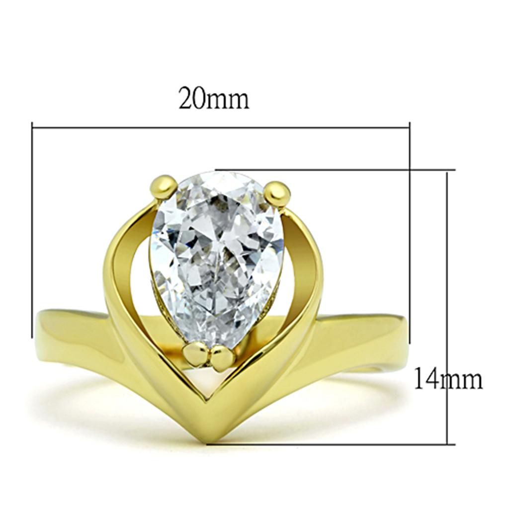 IP Gold(Ion Plating) Stainless Steel Ring with AAA Grade CZ in Clear