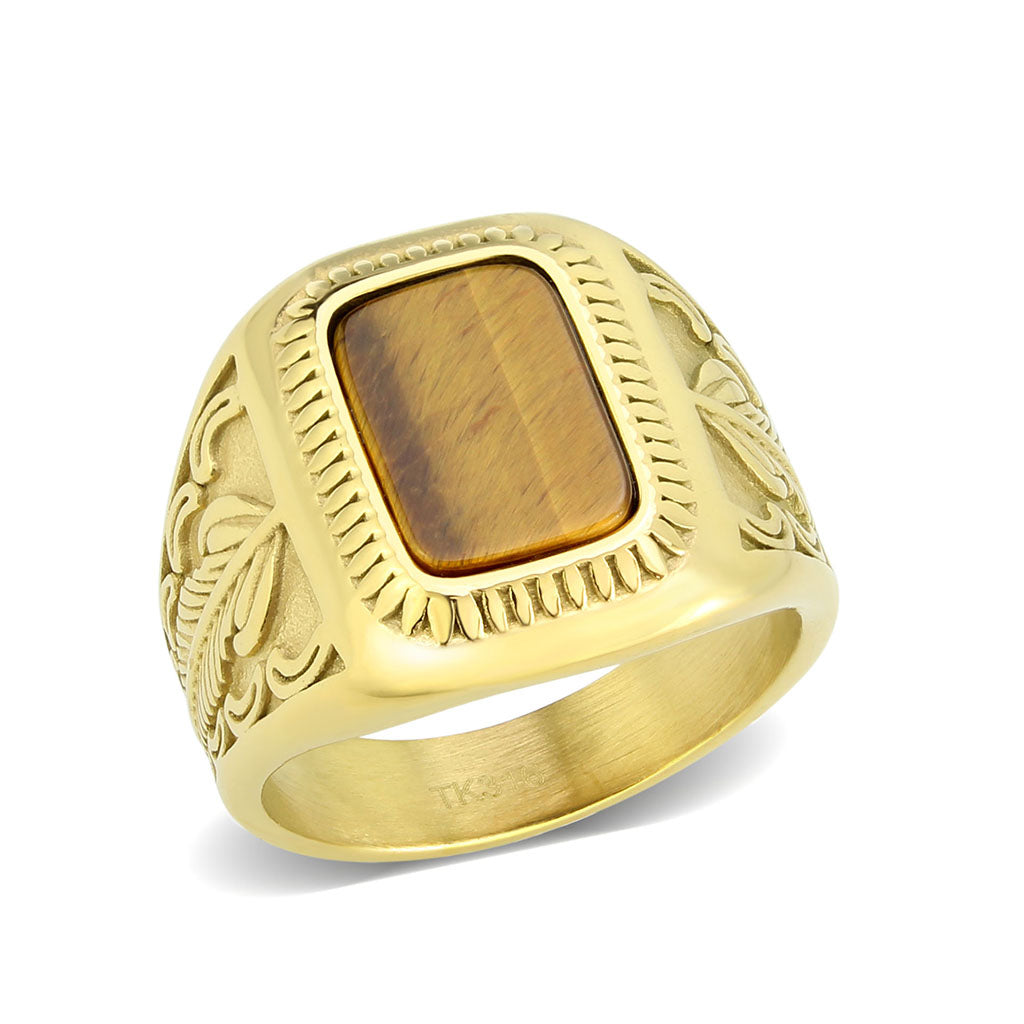 IP Gold(Ion Plating) Stainless Steel Ring with Synthetic in Amber