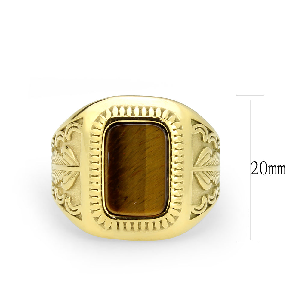 IP Gold(Ion Plating) Stainless Steel Ring with Synthetic in Amber