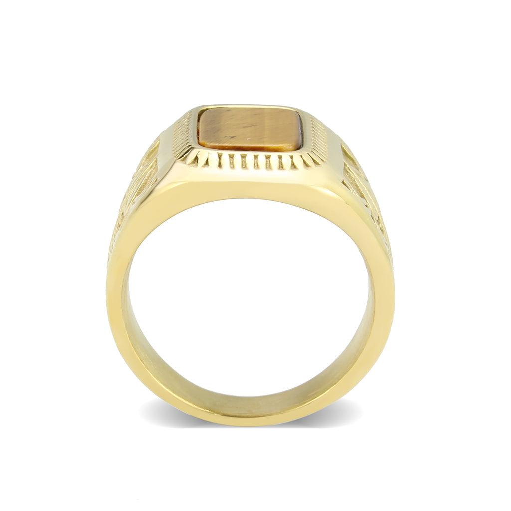 IP Gold(Ion Plating) Stainless Steel Ring with Synthetic in Amber