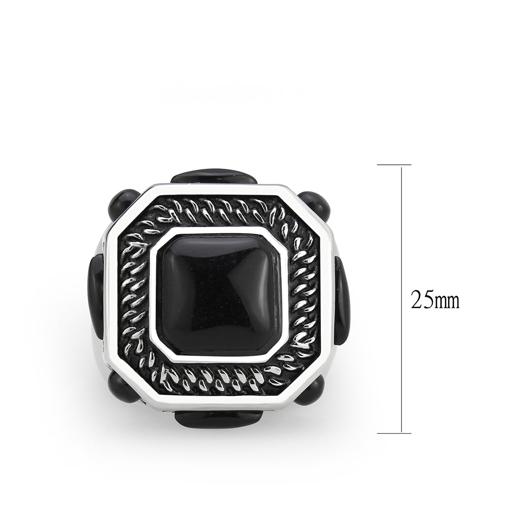 High polished (no plating) Stainless Steel Ring with Synthetic in Jet