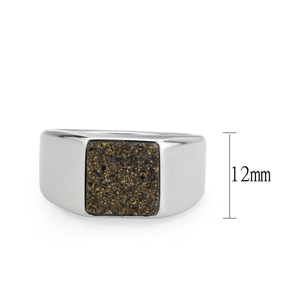 High polished (no plating) Stainless Steel Ring with Druzy in Brown