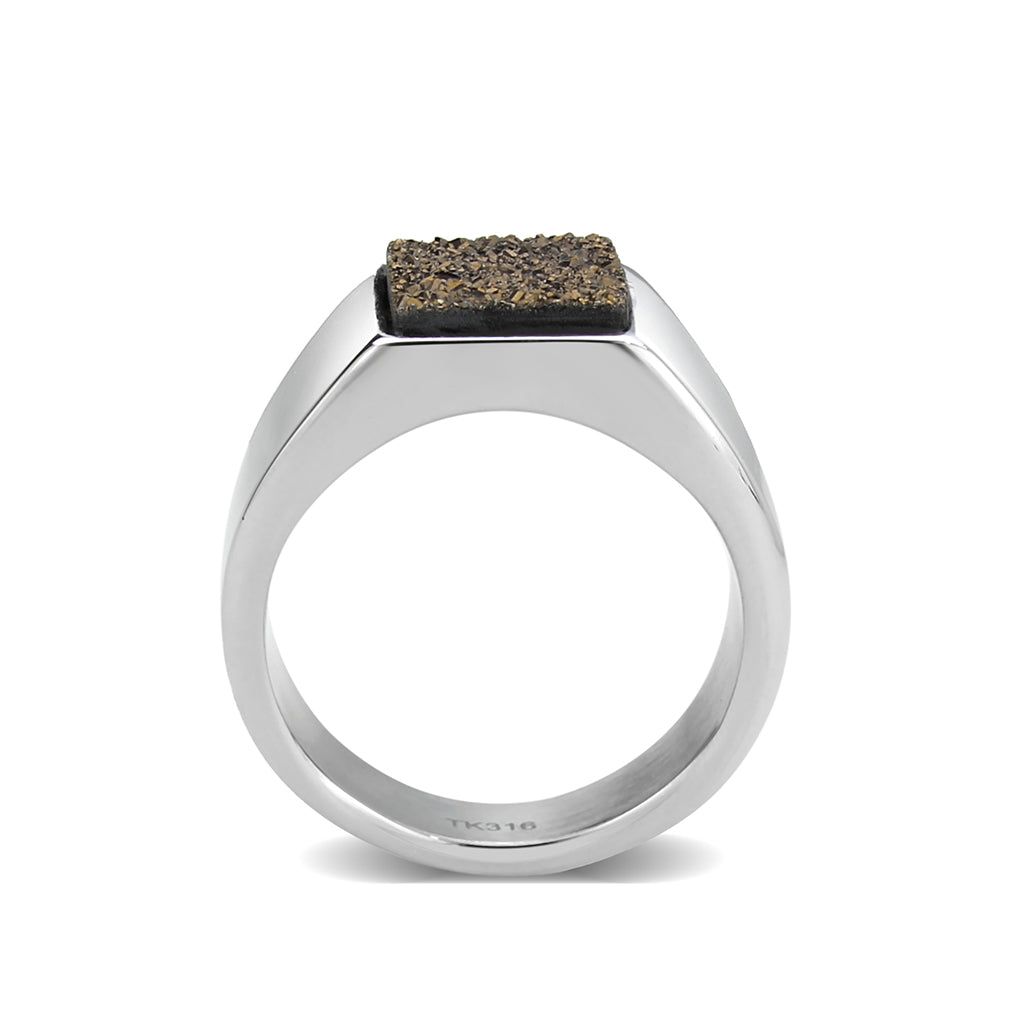 High polished (no plating) Stainless Steel Ring with Druzy in Brown