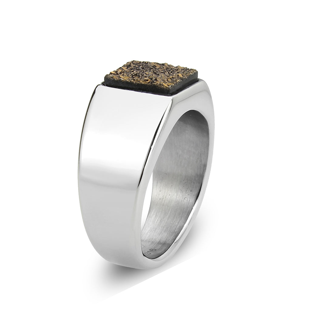 High polished (no plating) Stainless Steel Ring with Druzy in Brown