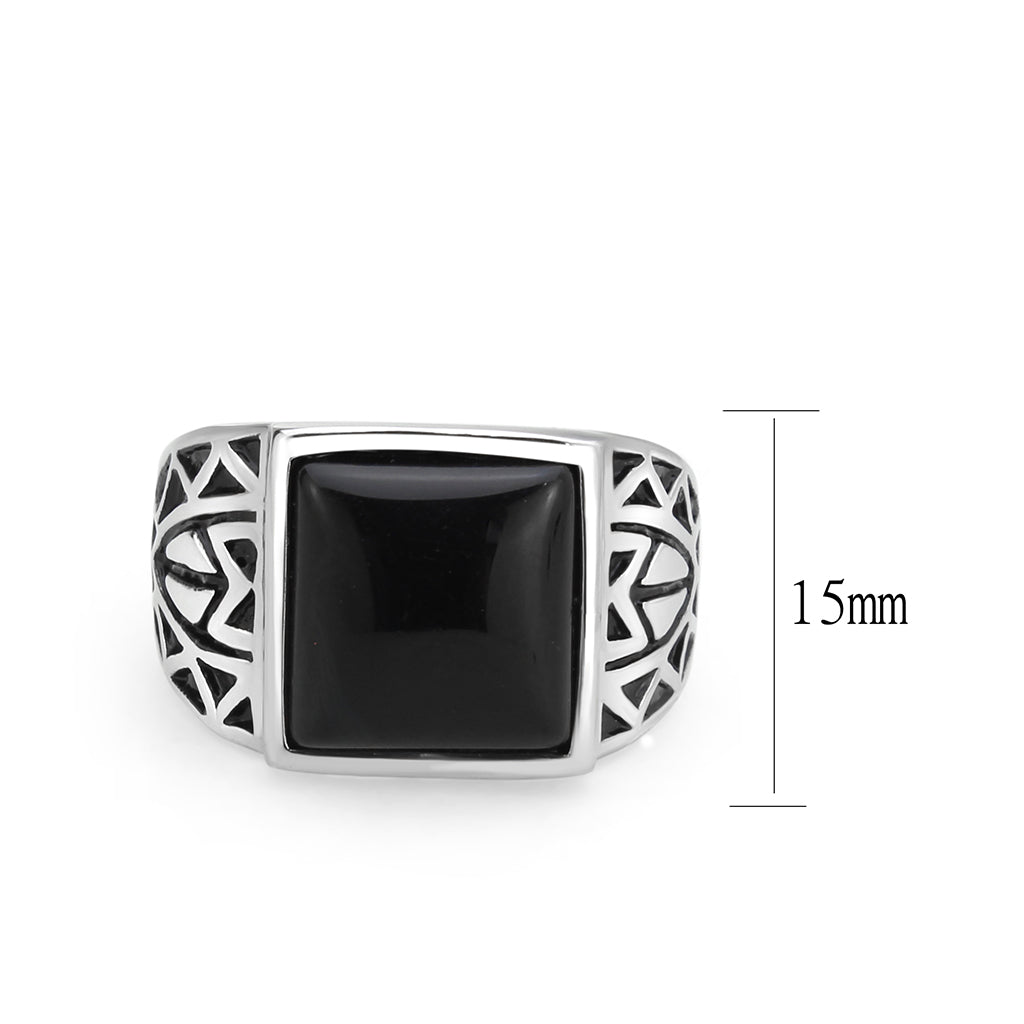 High polished (no plating) Stainless Steel Ring with Synthetic in Jet
