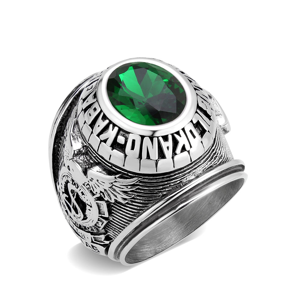 High polished (no plating) Stainless Steel Ring with Top Grade Crystal in Emerald