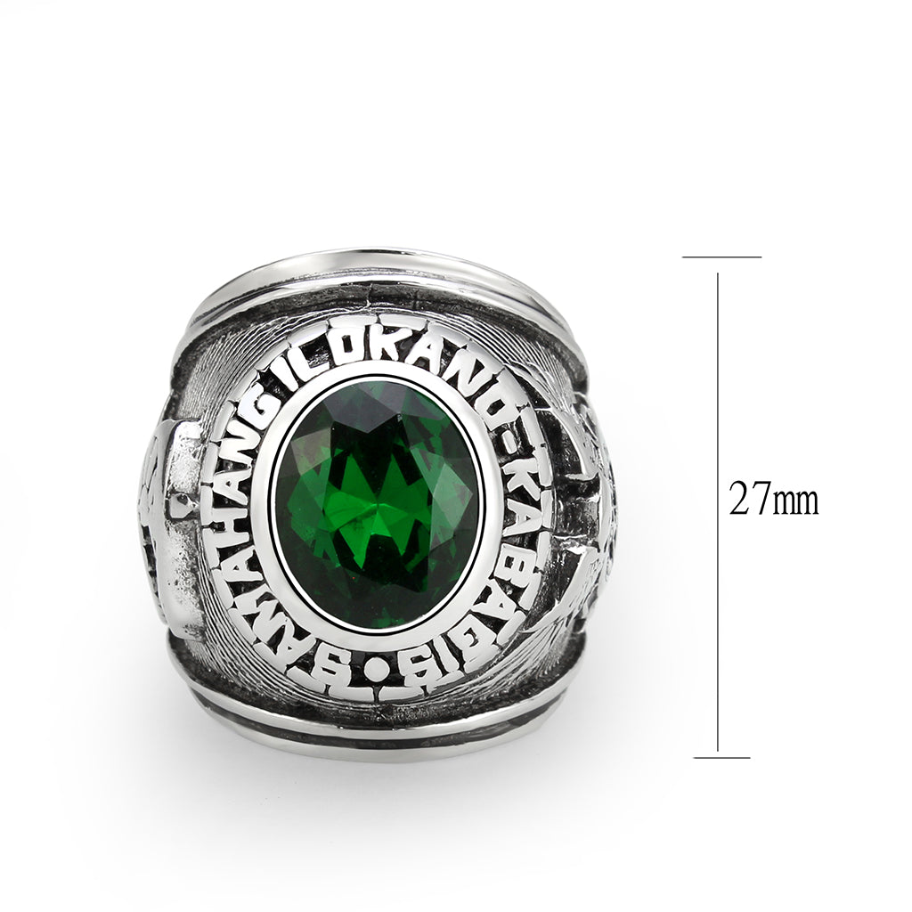 High polished (no plating) Stainless Steel Ring with Top Grade Crystal in Emerald