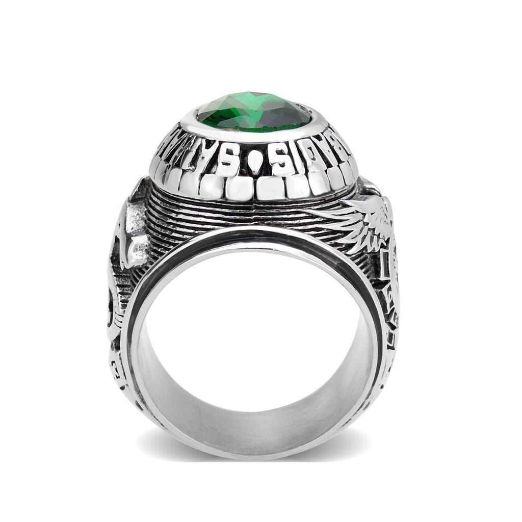 High polished (no plating) Stainless Steel Ring with Top Grade Crystal in Emerald