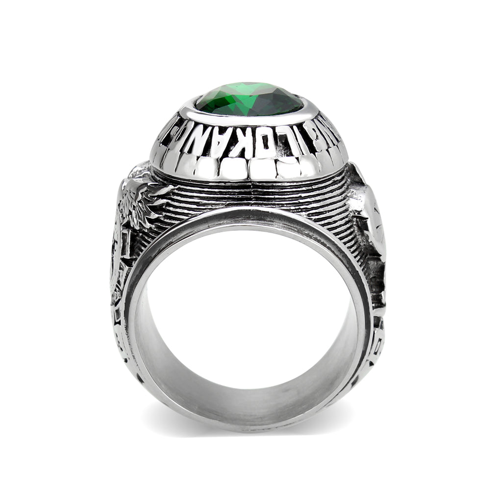 High polished (no plating) Stainless Steel Ring with Top Grade Crystal in Emerald