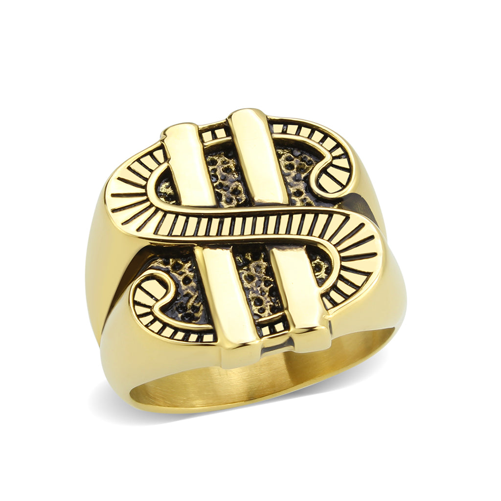 IP Gold(Ion Plating) Stainless Steel Ring with NoStone in Jet