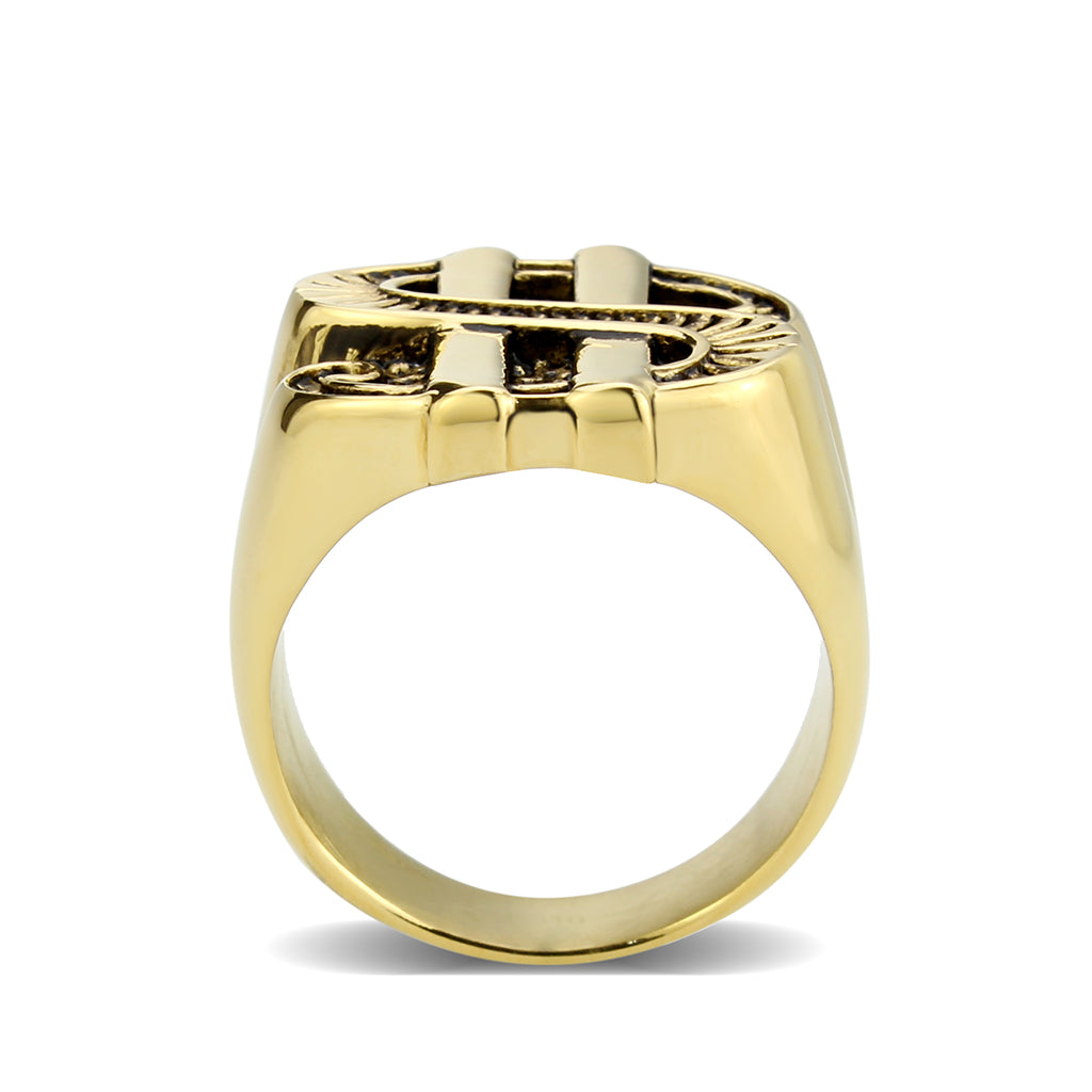 IP Gold(Ion Plating) Stainless Steel Ring with NoStone in Jet
