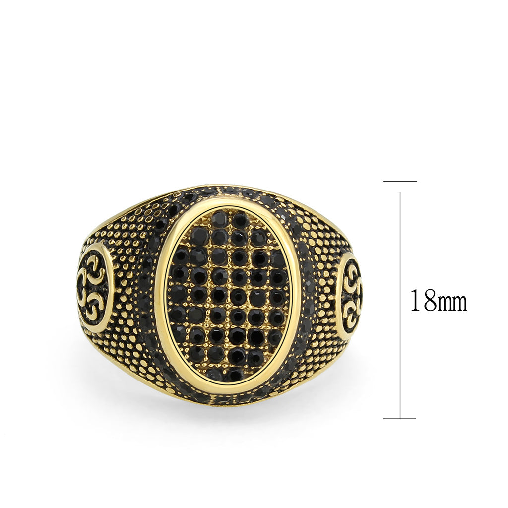 IP Gold(Ion Plating) Stainless Steel Ring with AAA Grade CZ in Jet