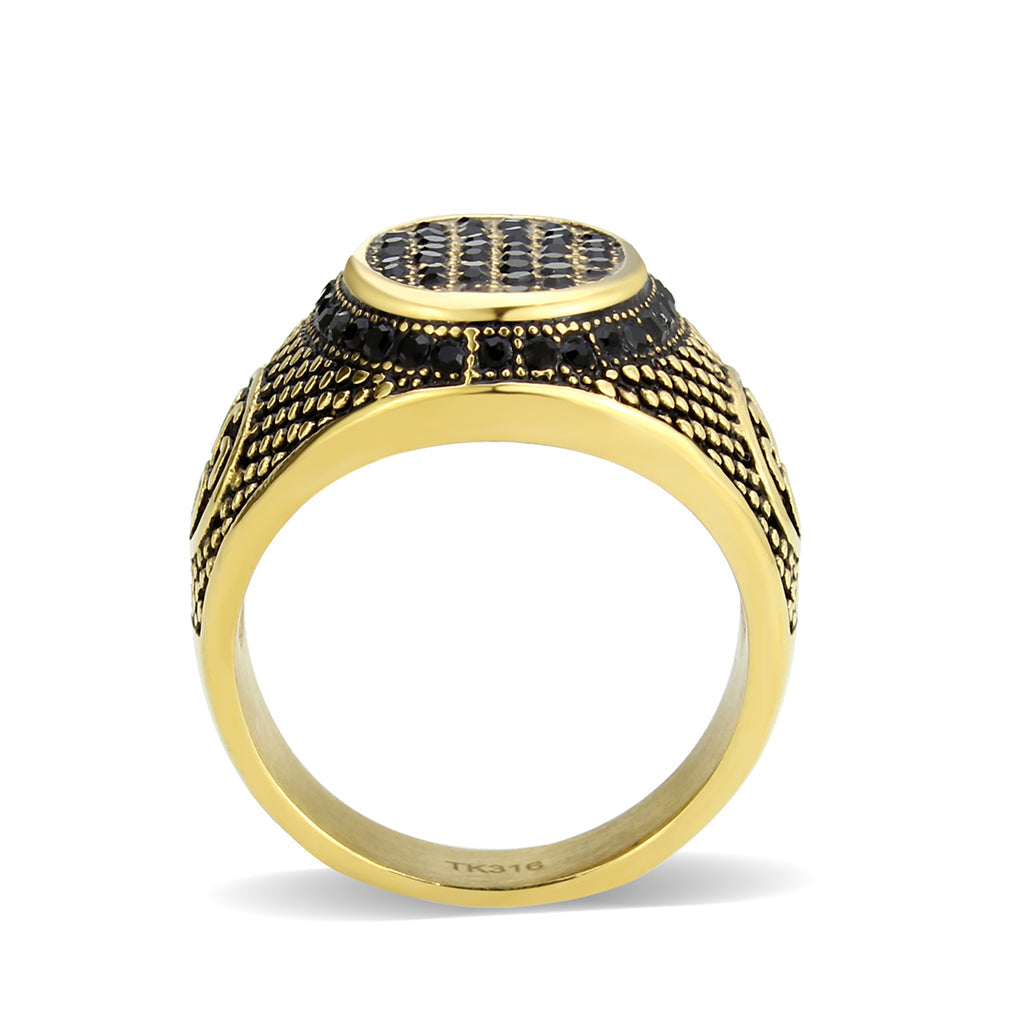 IP Gold(Ion Plating) Stainless Steel Ring with AAA Grade CZ in Jet