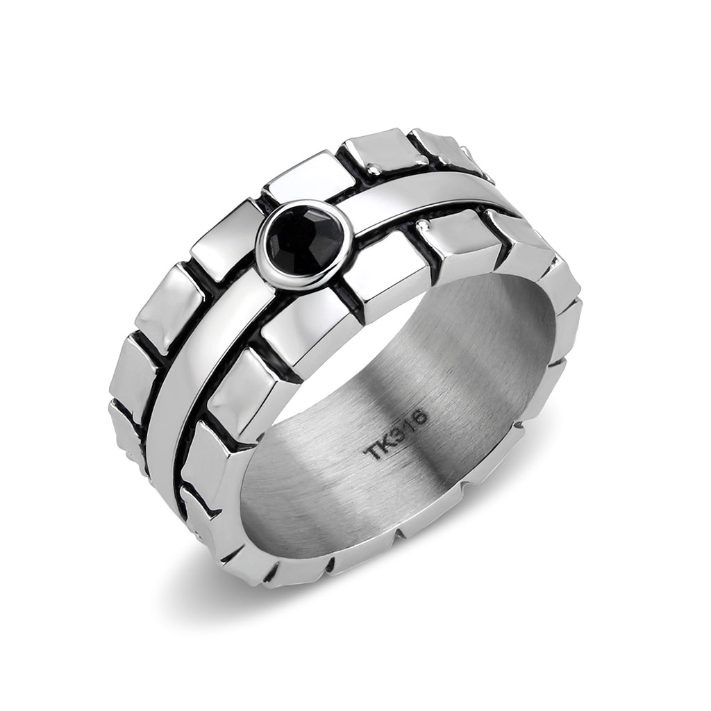 High polished (no plating) Stainless Steel Ring with Top Grade Crystal in Jet