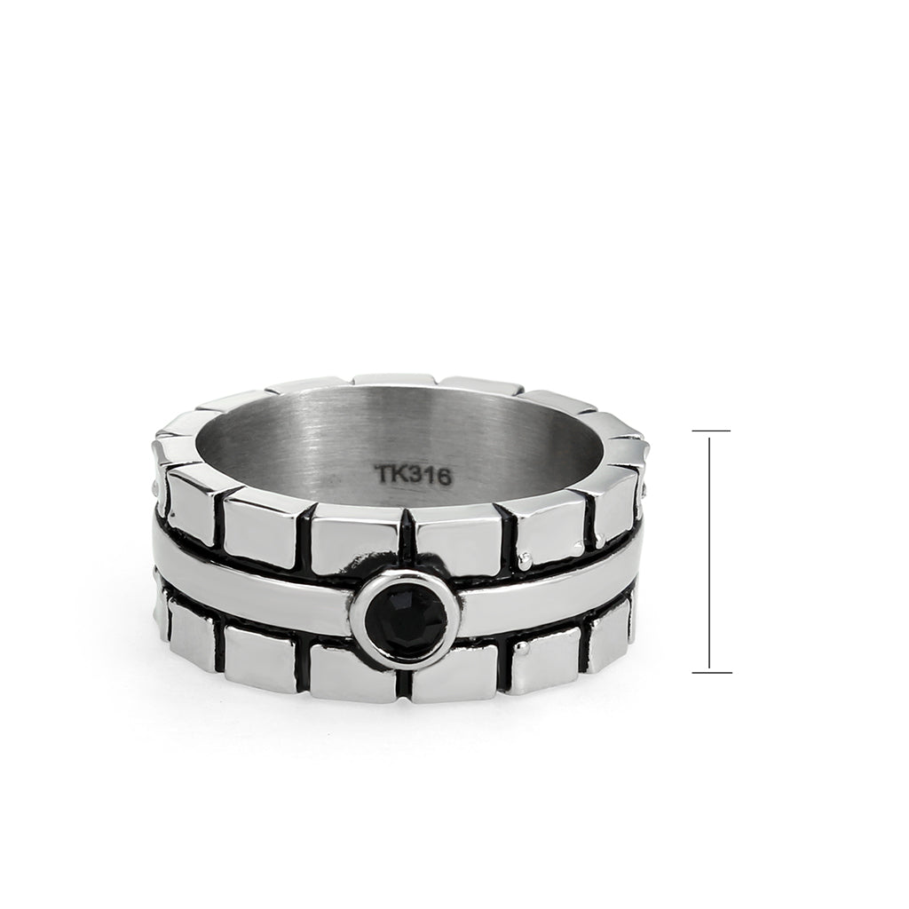 High polished (no plating) Stainless Steel Ring with Top Grade Crystal in Jet