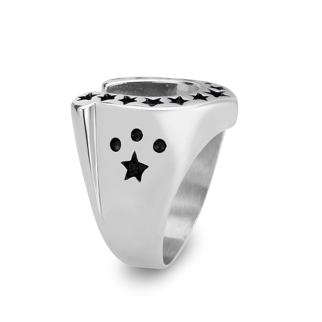 High polished (no plating) Stainless Steel Ring with Epoxy in Jet