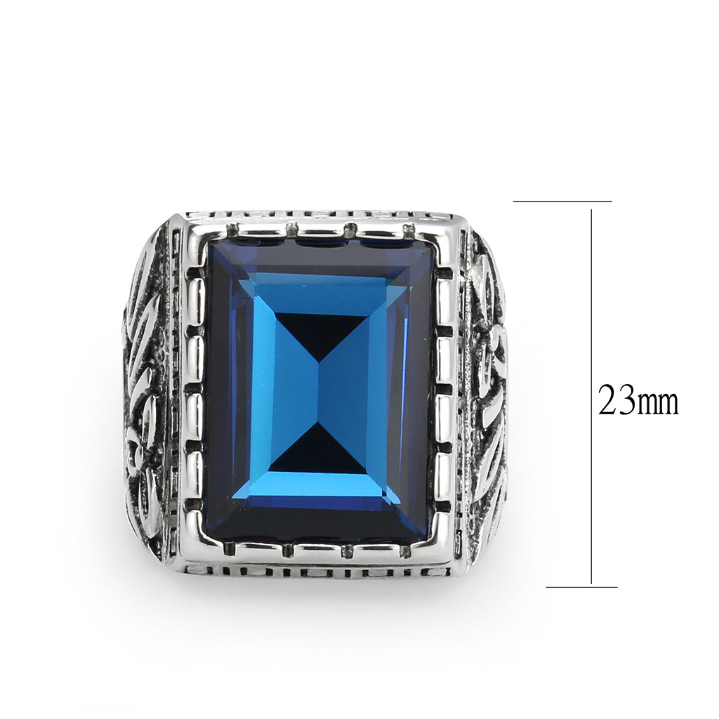 High polished (no plating) Stainless Steel Ring with Top Grade Crystal in Sapphire