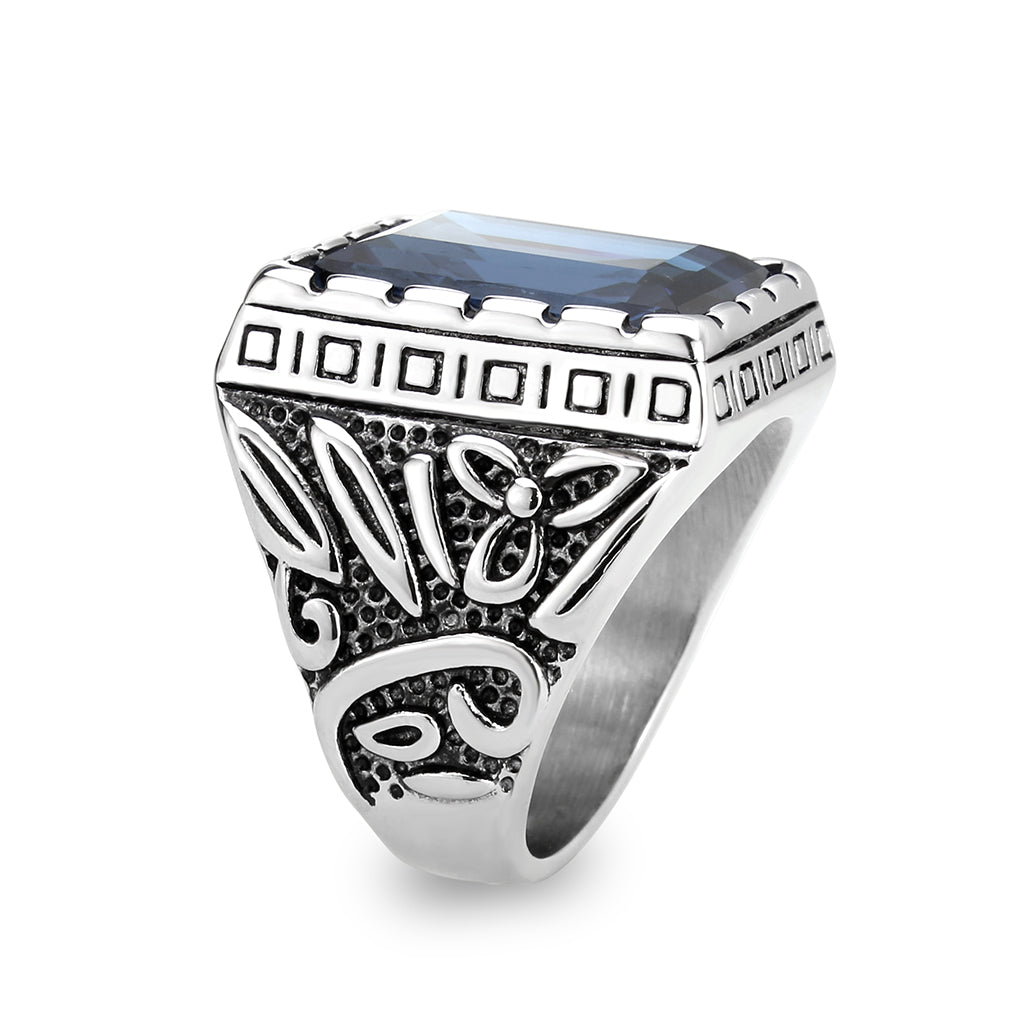 High polished (no plating) Stainless Steel Ring with Top Grade Crystal in Sapphire